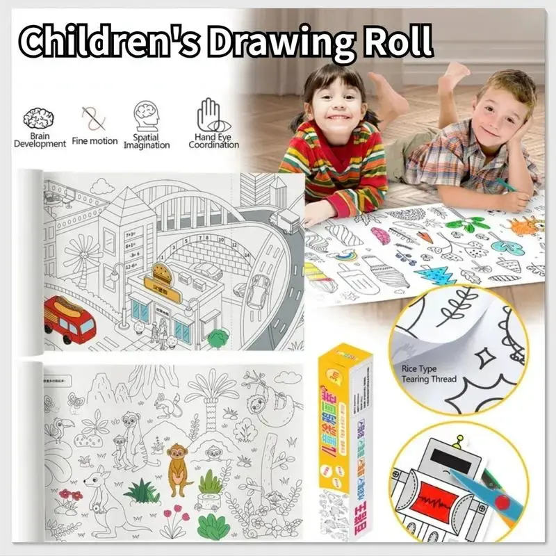 Children's Drawing Roll Sticky Color Filling Paper Graffiti Scroll Coloring Paper Roll for Kids DIY Painting Educational Toys...