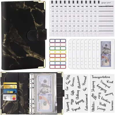 45 Pcs Budget Binder with Zipper Envelopes,PU Leather Organizer for Cash Bills Coupon Card, Budget Planner
