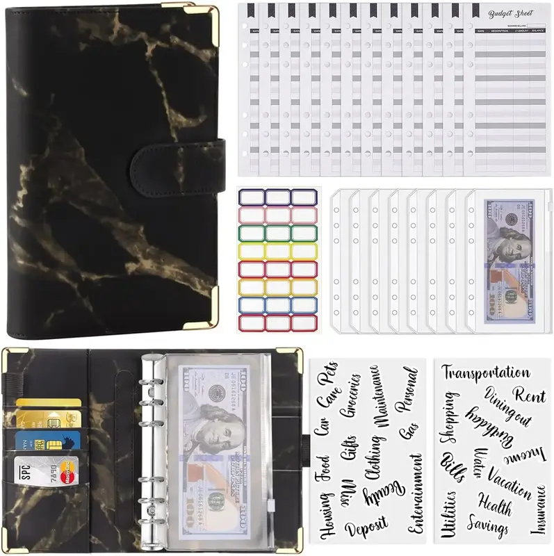 45 Pcs Budget Binder with Zipper Envelopes,PU Leather Organizer for Cash Bills Coupon Card, Budget Planner