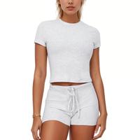 NANKEYSTAR Women's Shorts Sets Short Sleeve Crop Tops And Shorts Lounge Sets Comfy Outfits Pajama Set Basic Loungewear Homewe...