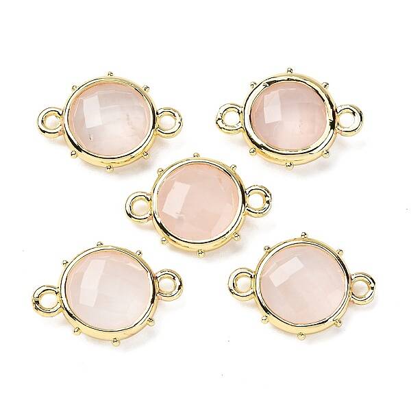 Brass Natural Rose Quartz Connector Charms