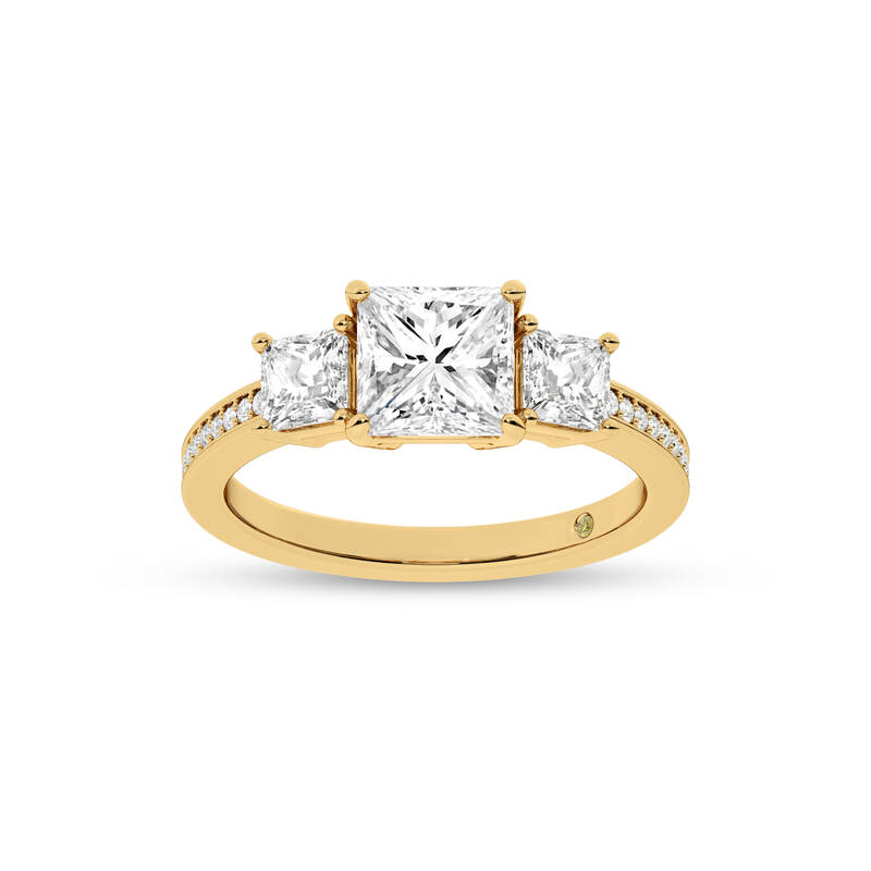 Pisa Pavé Set Princess Cut Three Stone Lab Diamond Engagement Ring | 18K Yellow Gold 4 1/4 CT. TW.