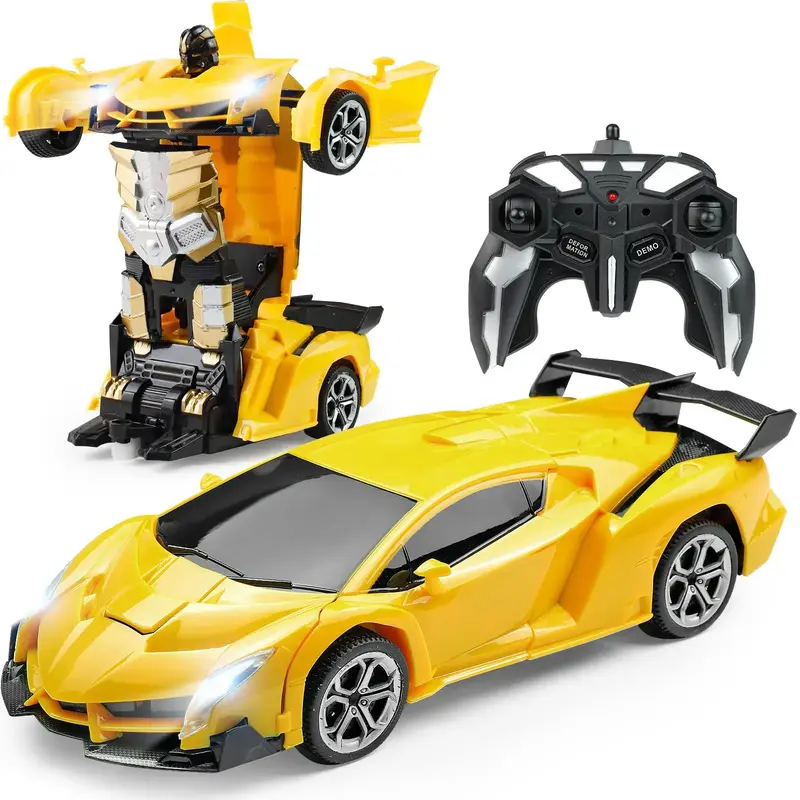 Remote Control Car Transform Lamborghini Robot 1/18 Scale Electric Race Car with LED Lights & 360-Degree Rotating for Kids To...