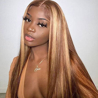 Ready To Wear Glueless Highlight Piano Straight 13x4 Transparent Lace Wig