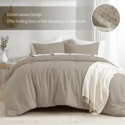 Modern Farmhouse Boho Breathable Dotted Weave Texture Comforter Set - 3 Pieces Comforter set, All Seasons