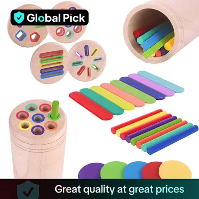 Wooden Color Classification Pen Holder Toy, 4 in 1 Wooden Stick Design Shape Recognition Matching Hand Eye Coordination Puzzl...