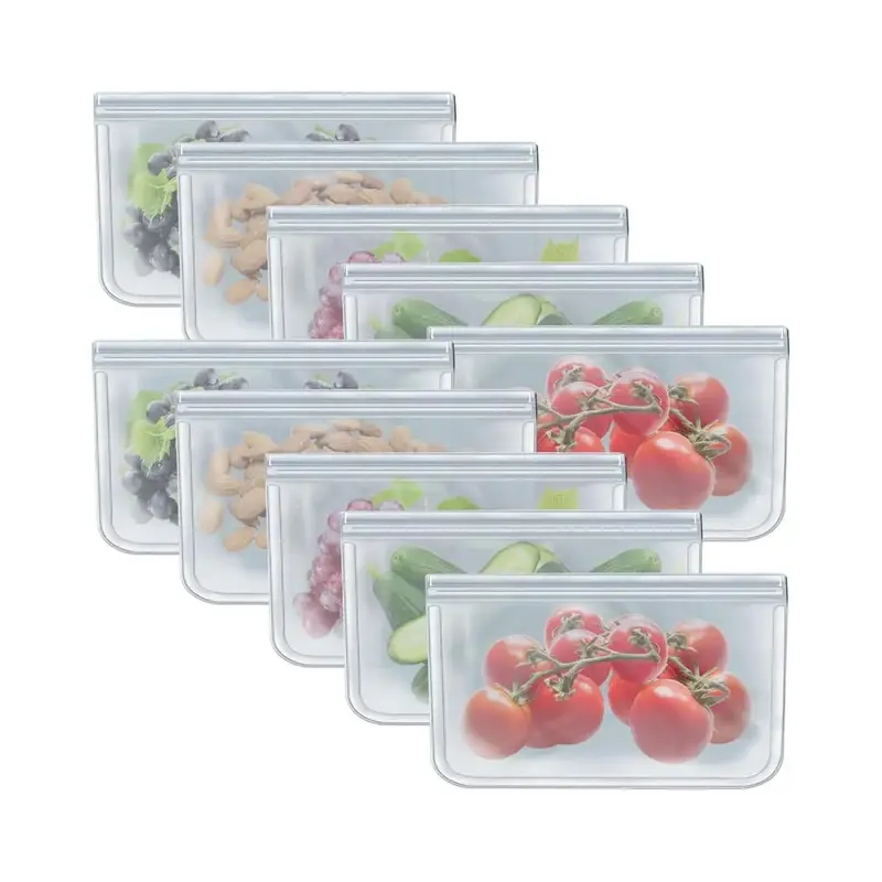 10pcs Reusable Silicone Food Storage Bag, Leak-proof Refrigerator Fruit Vegetable Storage Container, Portable Food Storage Ba...