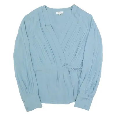 REISS Womens Wrap Blouse Blue V-Neck Long Sleeve UK 8