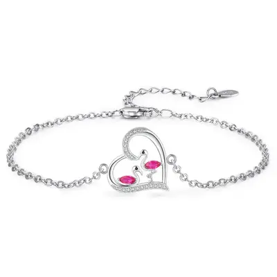 Sterling Silver Cubic Zirconia Flamingo Charm Bracelet