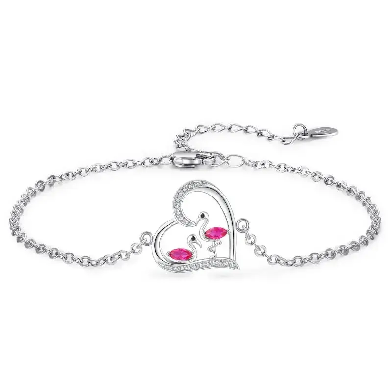 Sterling Silver Cubic Zirconia Flamingo Charm Bracelet