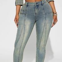 Elengatine Mid Rise Stretch Skinny Jeans - Medium Wash \