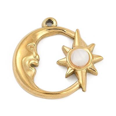 304 Stainless Steel Pave Natural White Shell Pendants