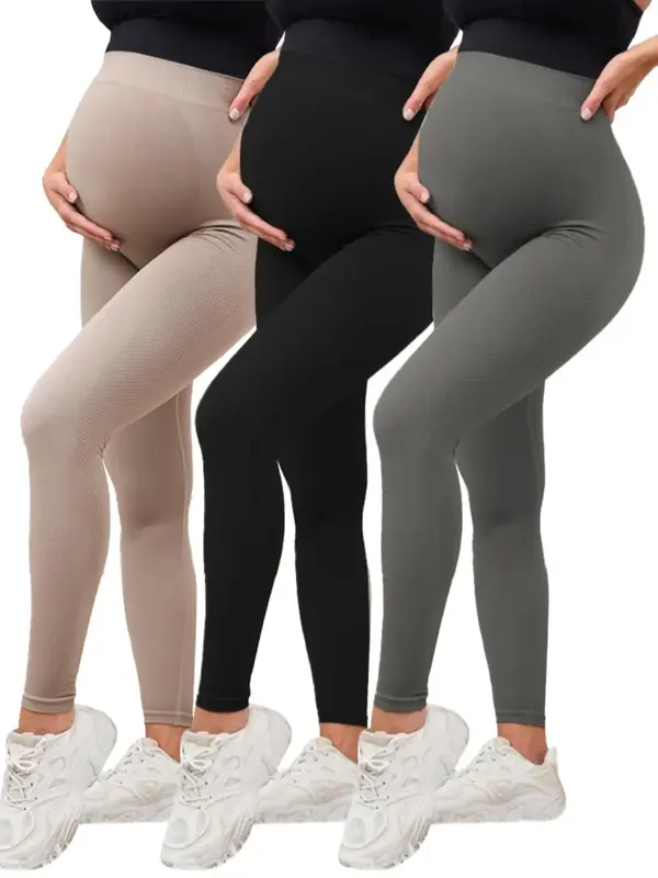 Maternity Solid Color High Waist Leggings, Casual Comfy Breathable Skinny Pants for Pregnancy & Postpartum, Maternity Bottoms...