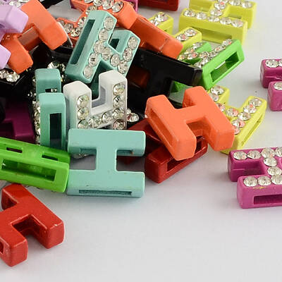 Mixed Color Zinc Alloy Grade A Rhinestone Letter Slide Charms