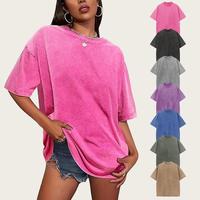 Women's Acid Wash Oversized Crewneck Cotton T-Shirts, Loose-Fit Short Sleeve Basic Tops Mineral Streetwear Baggy Workout Casu...