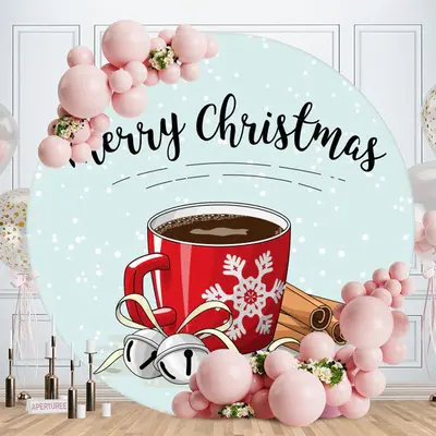 Red Cup Round Blue Merry Christmas Backdrop - Aperturee