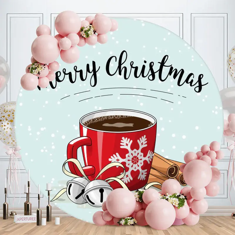 Red Cup Round Blue Merry Christmas Backdrop - Aperturee