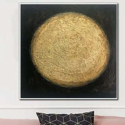Original Painting on Canvas Black and Gold Wall Art Gold Leaf Art Customized Artwork 32x32 Art Abstract Sun Painting Wall Dec...