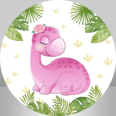 Aperturee Pink Dinosaur Leaves Round Backdrop Kit For Girls | Custom Round Backdrop Cover | Baby Shower Backdrop Ideas | Baby...