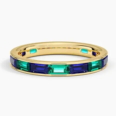 14K Gold 1.8 CT.T.W. Baguette Cut Aquamarine & Emerald Wedding Band
