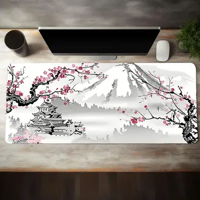 Large Gaming Mouse Pad with Non-slip Rubber Base, 1 Count Cherry Blossom Pattern Desk Mat, Computer Keyboard Pad, Washable Ru...