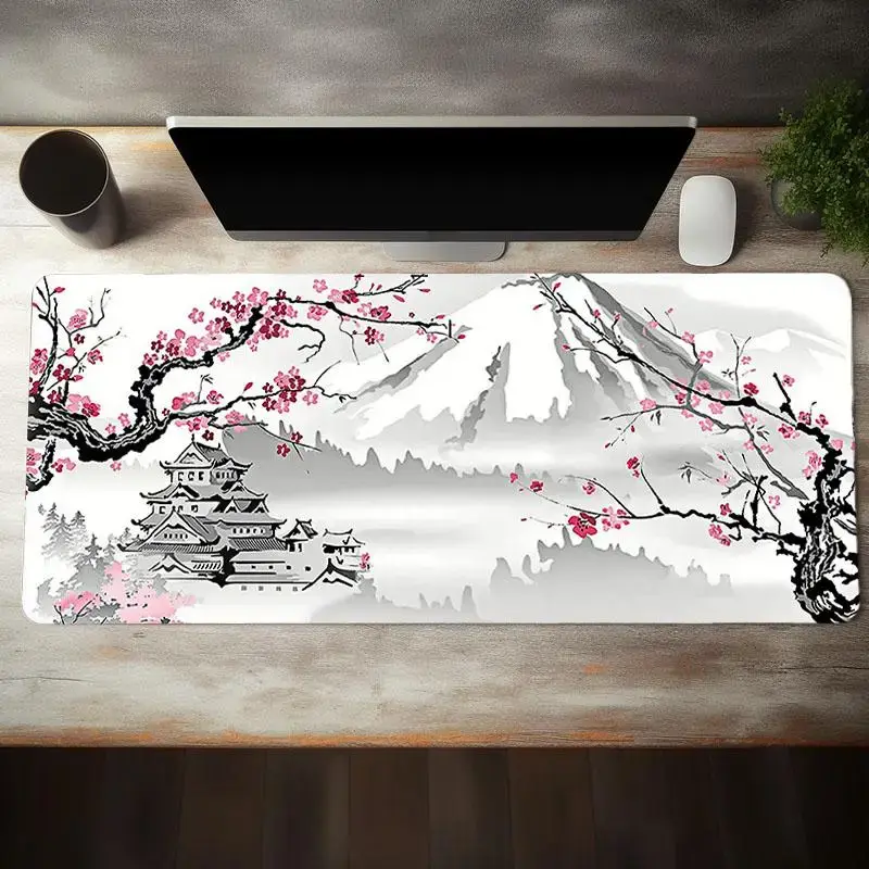 Large Gaming Mouse Pad with Non-slip Rubber Base, 1 Count Cherry Blossom Pattern Desk Mat, Computer Keyboard Pad, Washable Ru...