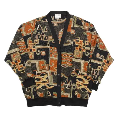 Womens Printed Shirt Brown V-Neck Long Sleeve Crazy Pattern XL