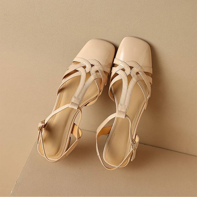 CHIKO Teresa Square Toe Block Heels T-Strap Shoes