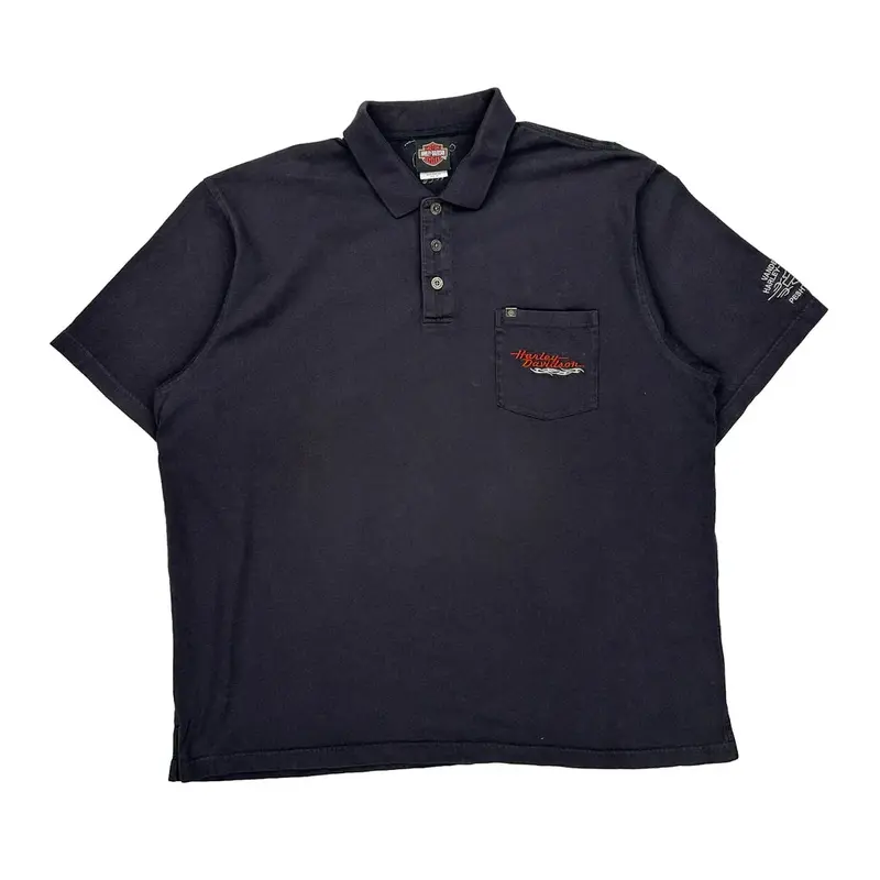 Harley Davidson Polo Shirt - 2XL Black Cotton