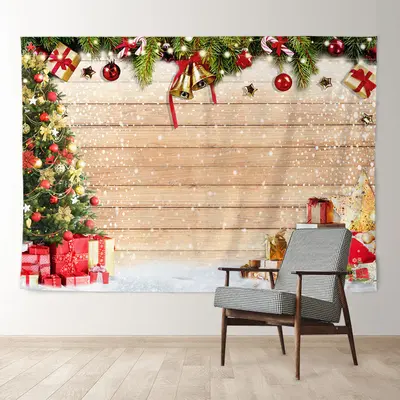 Aperturee Jingle Bells Wooden Snowy Merry Christmas Backdrop