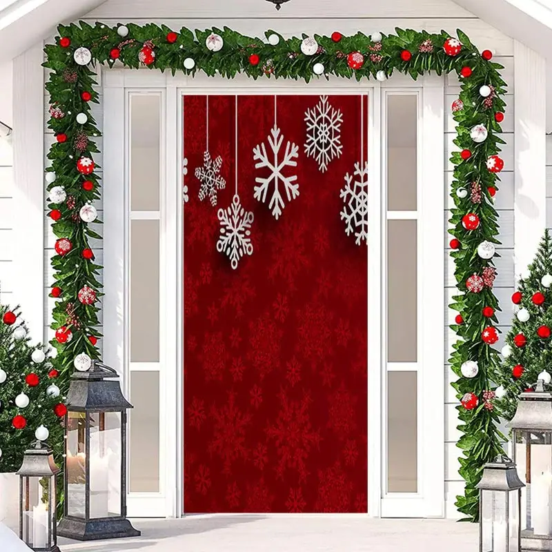 Classic Red Snowflake Patterns Christmas Door Cover - Aperturee