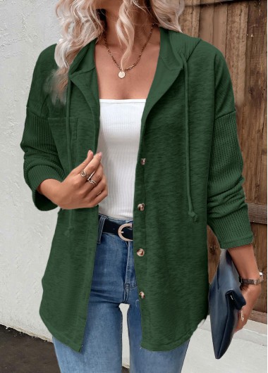 Modlily Green Patchwork Long Sleeve Hoodie - L