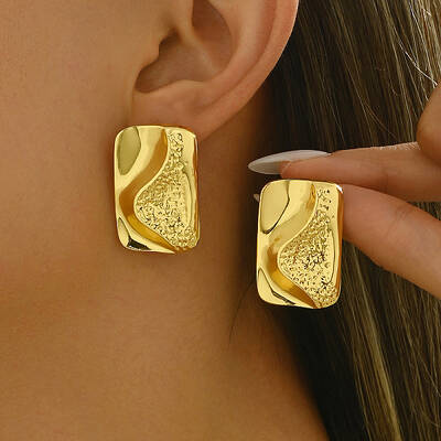 Elegant Brass Rectangle Stud Earrings