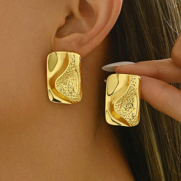 Elegant Brass Rectangle Stud Earrings