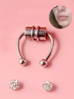 Body No Piercing Jewelry, Magnetic Nose Rings with Rhinestone Decorated Replacement Head, Magnetic Nose Cuff for Men & Women