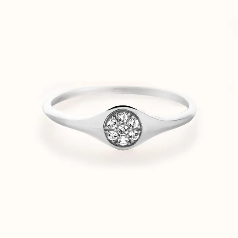 Round Pavé Signet Ring | White Gold