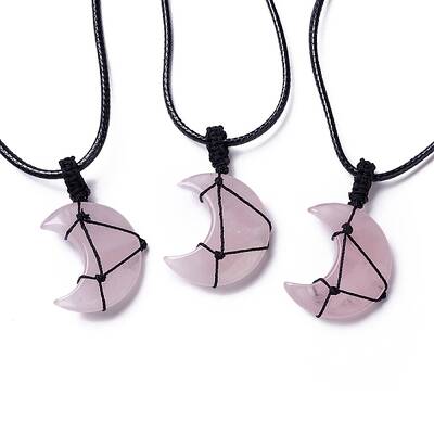 Adjustable Natural Rose Quartz Moon Pendant Necklace