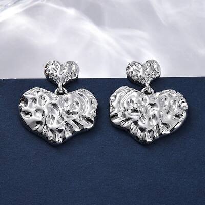 Hammered Heart Brass Dangle Stud Earrings