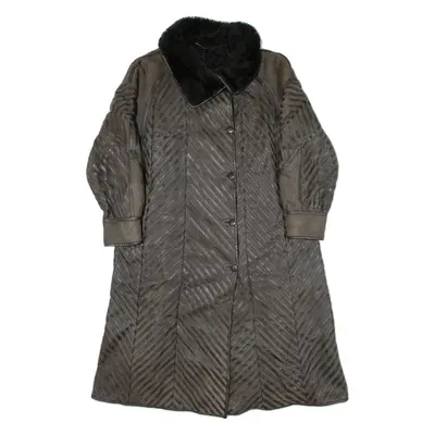 NORMA Shearling Womens Overcoat Coat Brown Leather Striped XL