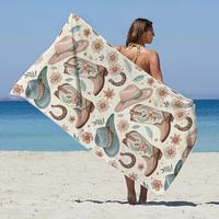 Cowboy & Flower Pattern Beach Towel, Quick-dry Breathable Beachtowel, Multicolor Soft Water Absorbent Towel for Home Beach Va...