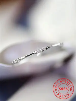 S925 Sterling Silver Rhinestone Decor Ring, Simple Design Plain  Promise Ring  for Women, Fashion Jewelry for Party, Daily De...