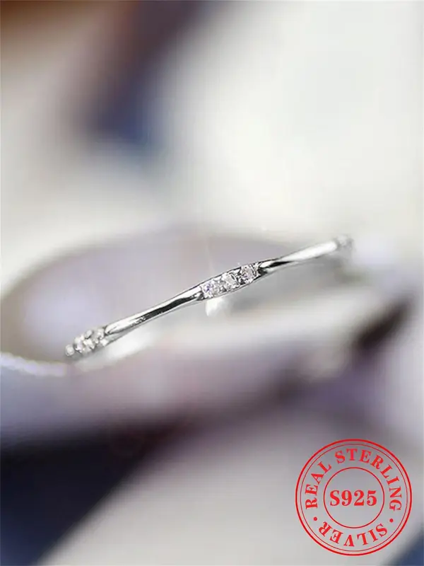 S925 Sterling Silver Rhinestone Decor Ring, Simple Design Plain  Promise Ring  for Women, Fashion Jewelry for Party, Daily De...