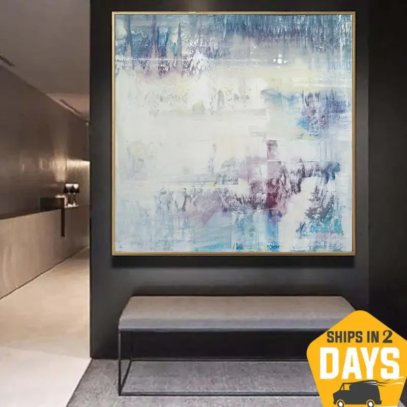 Large Original Abstract Blue Paintings On Textured Oil Painting Hand Painted Art Minimalist Fine Art | WHITE 67 39.37"x3...