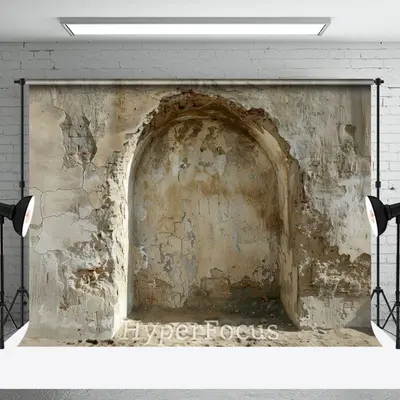 Retro Shabby Beige Arch Architecture Photo Backdrop - Aperturee