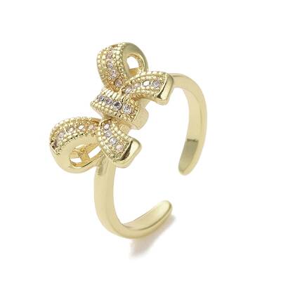 Brass Micro Pave Cubic Zirconia Open Cuff Ring