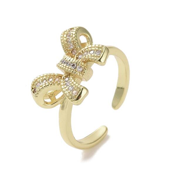 Brass Micro Pave Cubic Zirconia Open Cuff Ring