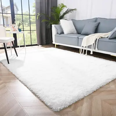Solid Color Fuzzy Decorative Carpet, 1 Count Non Slip Soft Comfortable Easy Cleaning Plush Rug, Decorative Floor Mat for Livi...