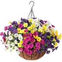 Artificial Hanging Plant Basket, Faux Flower Basket, Fake Flower Basket, Decorative Flower Basket for Outdoor Porch Patio Bal...