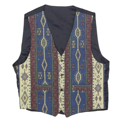 KEBY COLLECTION Mens Blazer Waistcoat Blue 90s Geometric XL