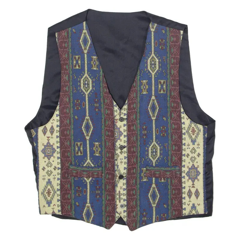 KEBY COLLECTION Mens Blazer Waistcoat Blue 90s Geometric XL
